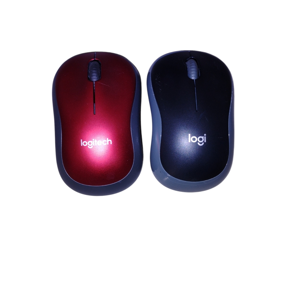 Logitech M185 Wireless Mouse Pair - Black & Red w/USB plugs